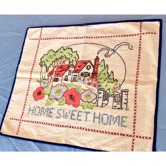 Vintage Embroidered/Cross Stitch Decorative Pillow Cover HOME SWEE HOME 17"x14" - Picture 15 of 15